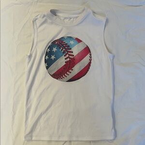 Sleeveless White Baseball Graphic Kids Top - size 4-5